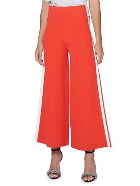 Wide Leg Track Pants with Side Stripe - Red